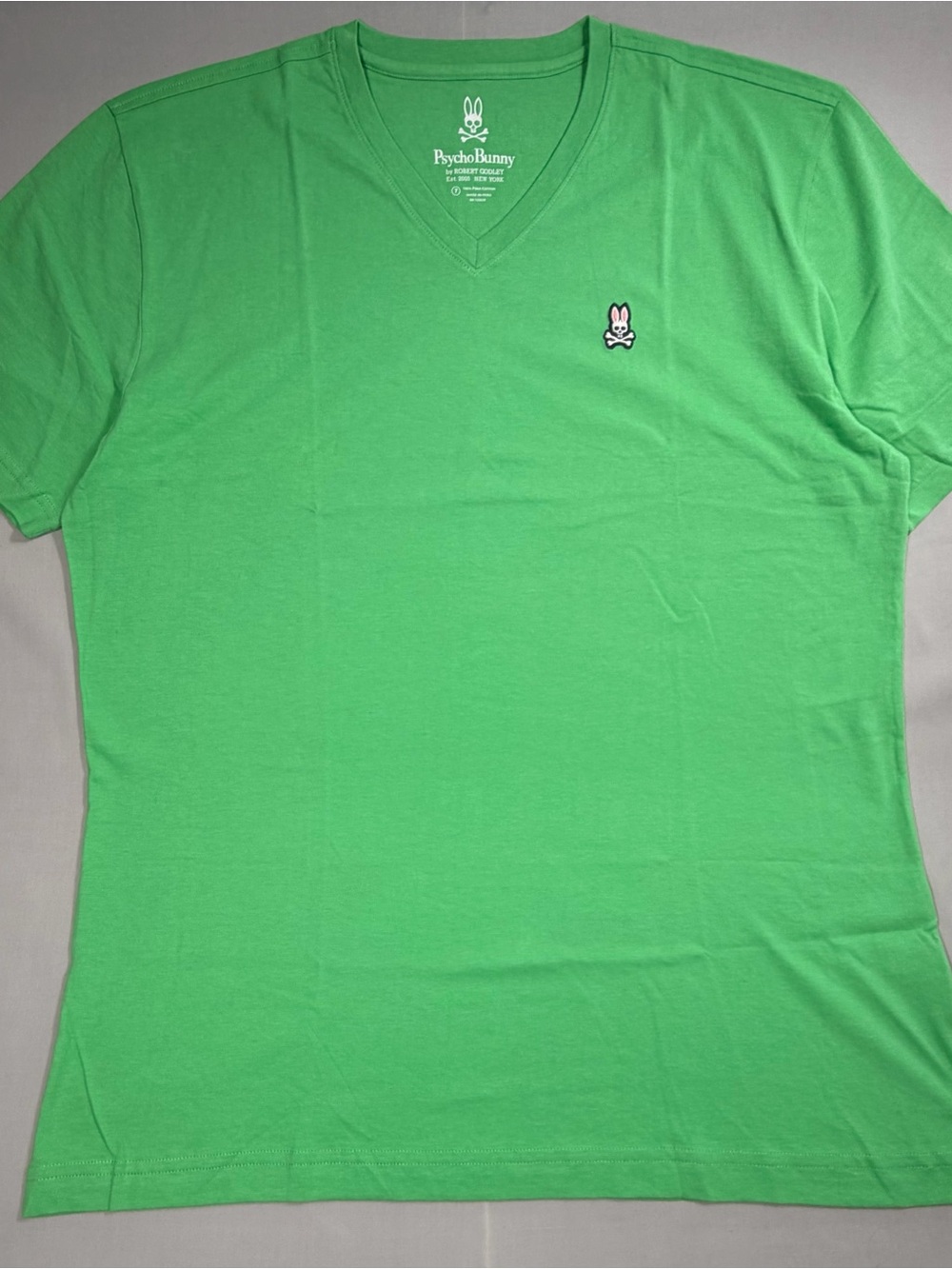 Psycho Bunny V-Neck Tee in Bright Green with White Logo